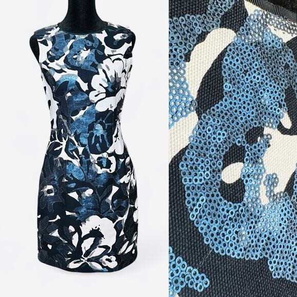 Elie Tahari Floral Sequin Dress Structured Embellished Wedding Guest Mystical 2 - Picture 1 of 15